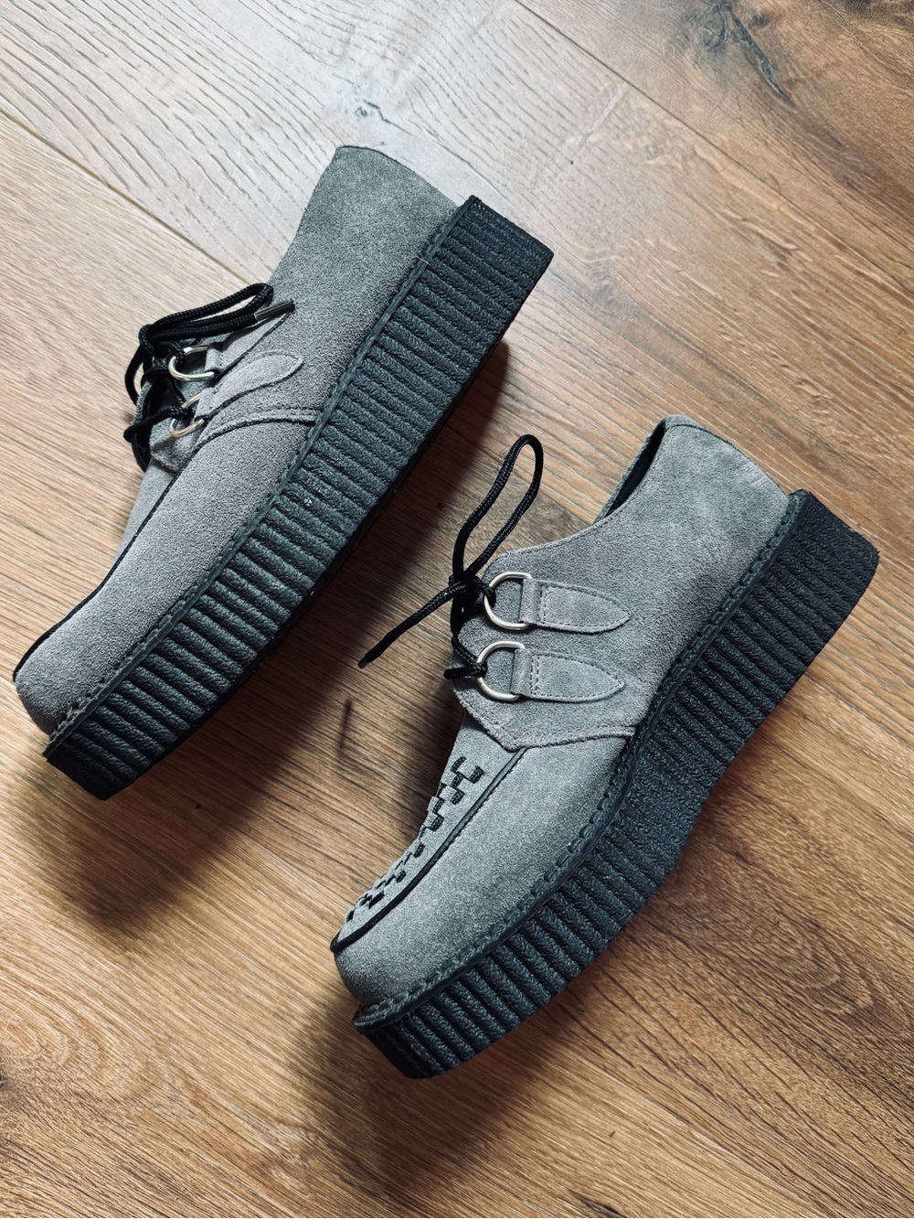 T.U.K. Grey Suede Viva Creeper Shoes